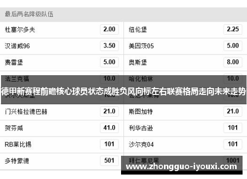 德甲新赛程前瞻核心球员状态成胜负风向标左右联赛格局走向未来走势