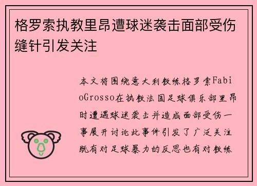 格罗索执教里昂遭球迷袭击面部受伤缝针引发关注 格罗索执教里昂遭球迷袭击面部受伤缝针引发关注